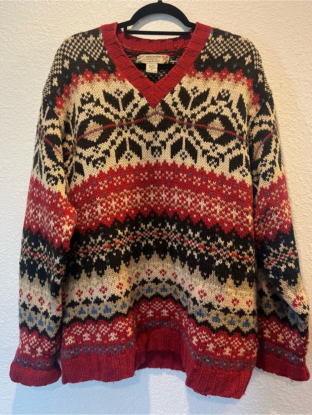 Abercrombie and Fitch Co. Heritage Fair Isle V-Neck Wool Sweater